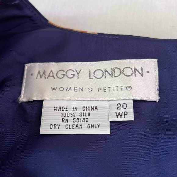 Maggy London Womens Petite SZ 20 Dress 100% Silk Blue Orange Autumn Wedding Fall - Picture 3 of 8